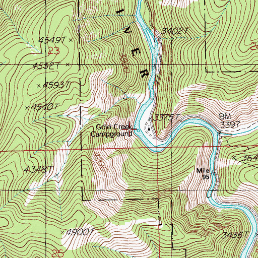 Topographic Map of Gold Creek Campground, ID