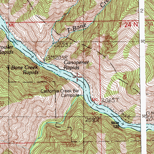Topographic Map of Canapener Rapids, ID