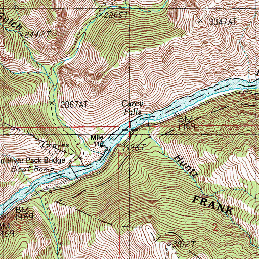 Topographic Map of Carey Falls, ID