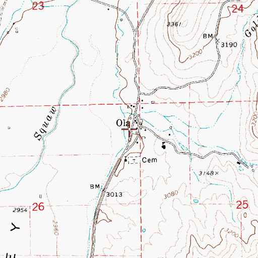Topographic Map of Ola, ID