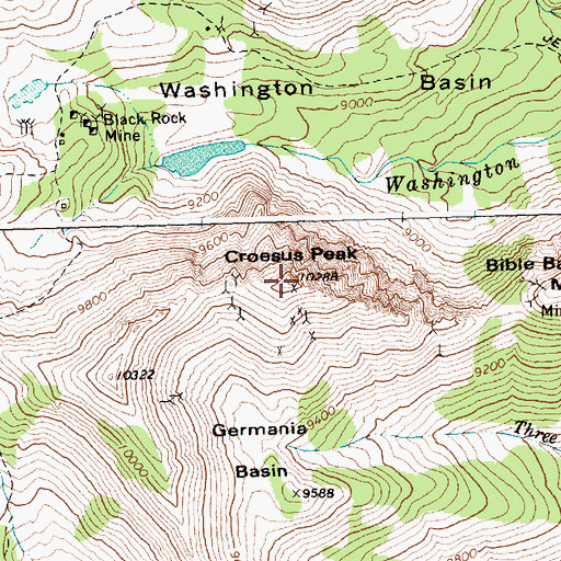 Topographic Map of Croesus Peak, ID