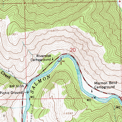 Topographic Map of Mormon Bend, ID