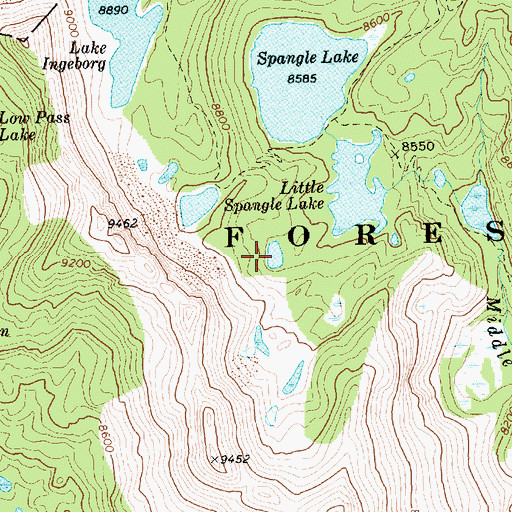 Topographic Map of Spangle Lakes, ID