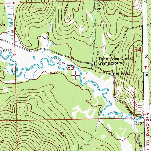Topographic Map of Tennessee Creek, ID