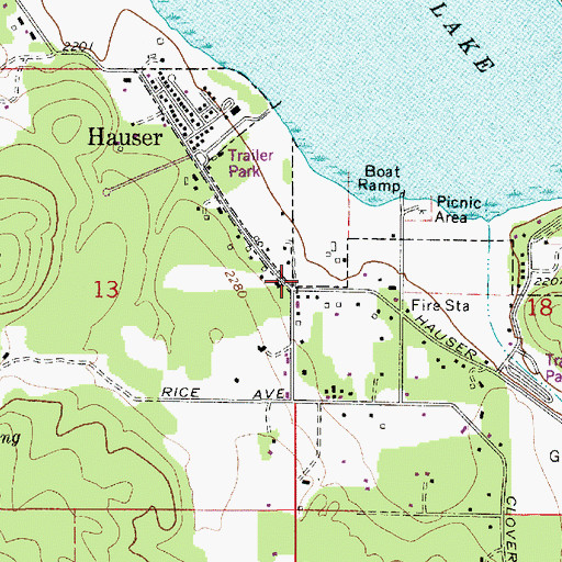 Topographic Map of Hauser Lake School, ID