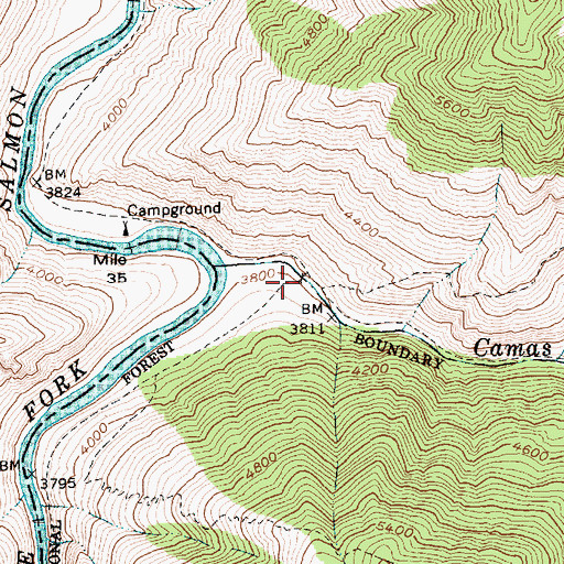 Topographic Map of Camas Creek Bridge, ID