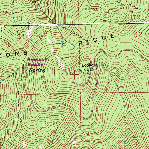 Topographic Map of Surveyors Ridge Lookout, ID