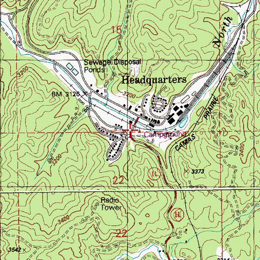 Topographic Map of Headquarters Recreation Site, ID
