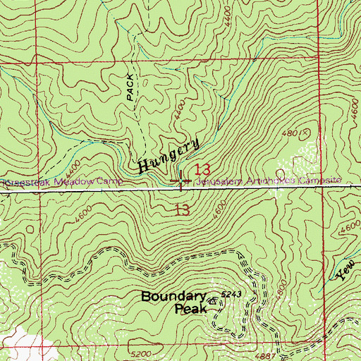 Topographic Map of Jerusalem Artichokes Campsite, ID