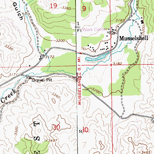Topographic Map of Musselshell Meadows, ID