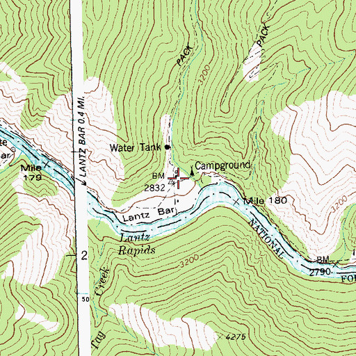 Topographic Map of Lantz Bar Recreation Site, ID