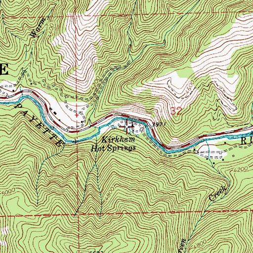 Topographic Map of Kirkham Hot Springs Campground, ID