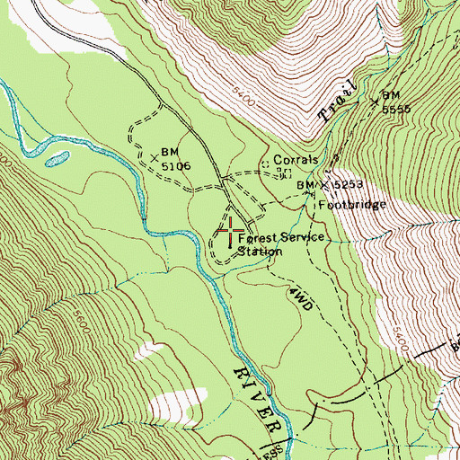 Topographic Map of Grandjean Campground, ID
