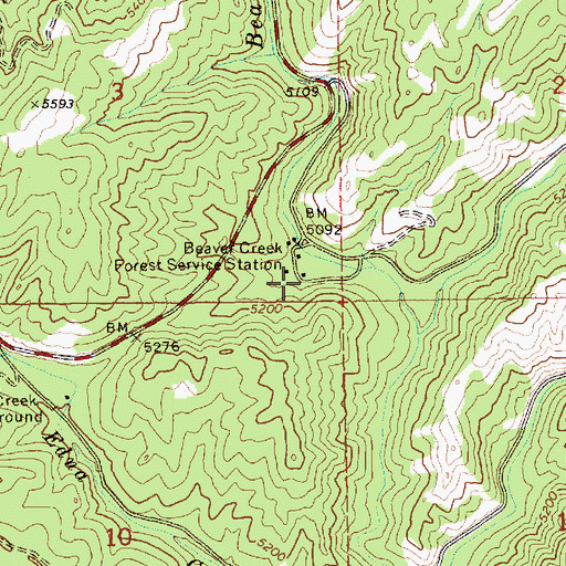 Topographic Map of Beaver Creek Youth Camp, ID