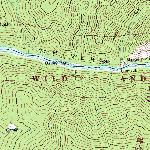 Topographic Map of Bargamin Rapids, ID