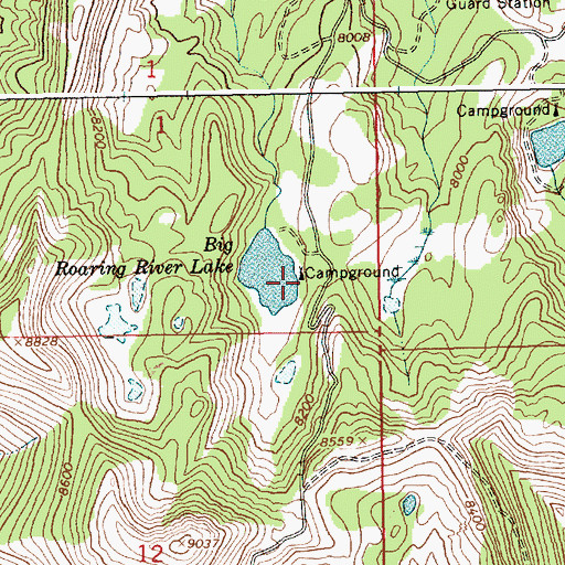 Topographic Map of Big Roaring River Lake Campground, ID