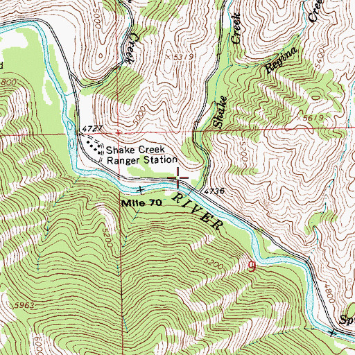Topographic Map of Shake Creek Recreation Site, ID