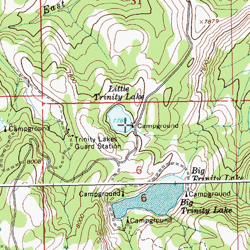 Topographic Map of Little Trinity Lake Campground, ID