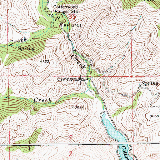 Topographic Map of Cottonwood Campground, ID