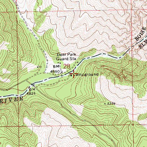 Topographic Map of Deer Park Campground, ID
