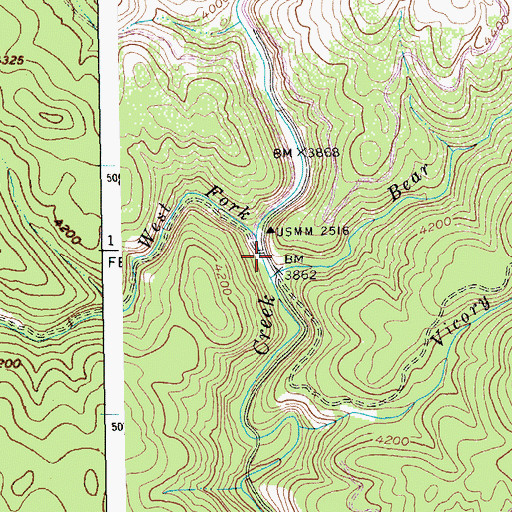 Topographic Map of Bear Creek Campground, ID