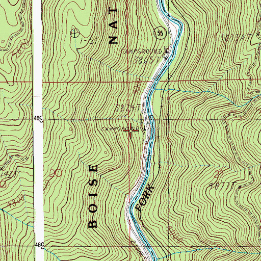 Topographic Map of Canyon Campground, ID