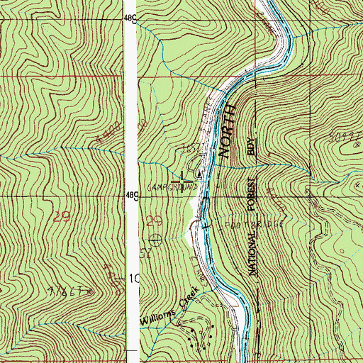 Topographic Map of Swinging Bridge Campground, ID