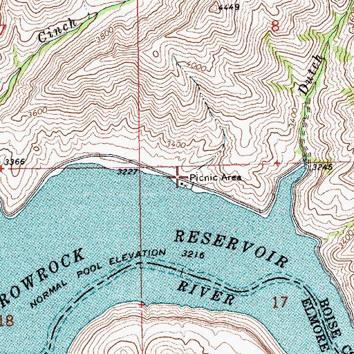 Topographic Map of Arrowrock Recreation Site, ID