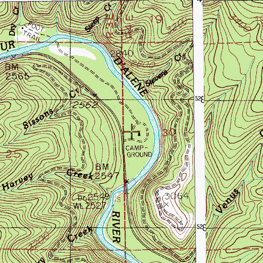 Topographic Map of Kit Price Campground, ID