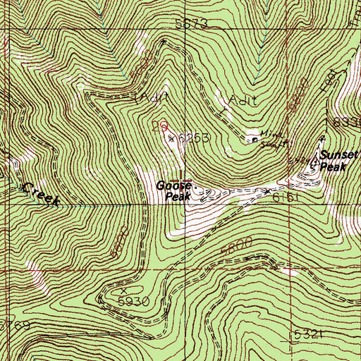Topographic Map of Goose Peak, ID