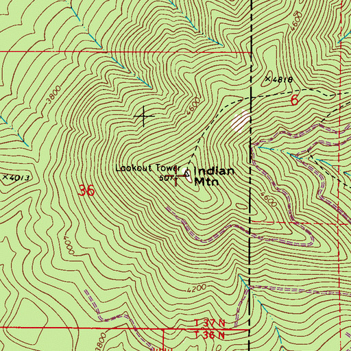 Topographic Map of Indian Mountain Lookout Tower, ID