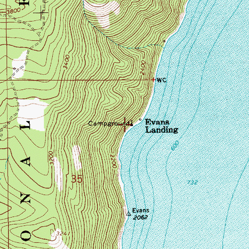 Topographic Map of Evans Landing Picnic Area, ID