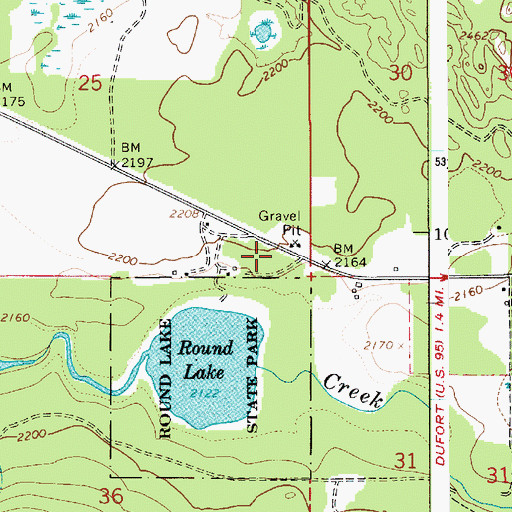 Topographic Map of Round Lake Campground, ID
