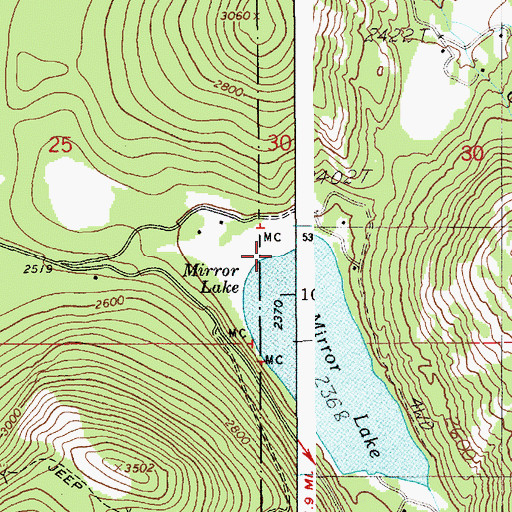 Topographic Map of Mirror Lake Access, ID