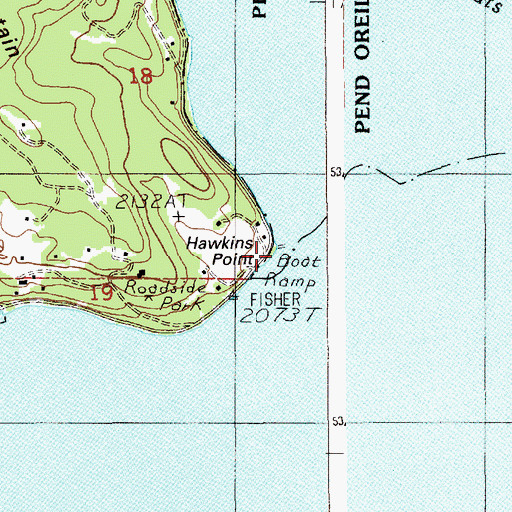 Topographic Map of Pack River Boat Ramp, ID