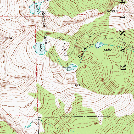 Topographic Map of Beehive Lakes, ID
