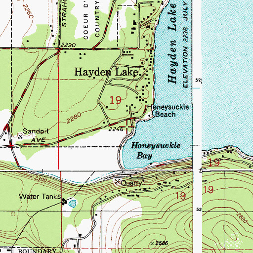 Topographic Map of Honeysuckle Bay Picnic Area, ID