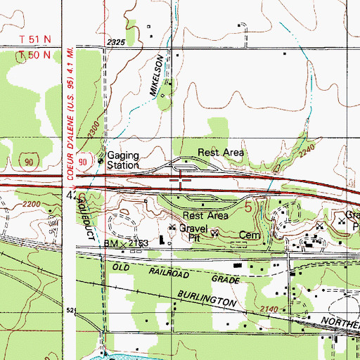 Topographic Map of Huetter Rest Areas, ID