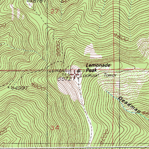 Topographic Map of Lemonade Peak Lookout, ID