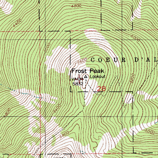 Topographic Map of Frost Peak Lookout, ID