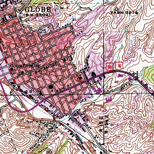 Topographic Map of East Globe Elementary School, AZ