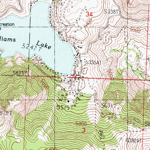 Topographic Map of Williams Lake Resort, ID