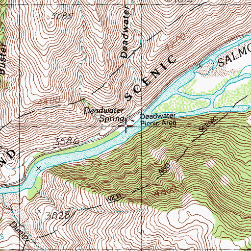 Topographic Map of Deadwater Campground, ID