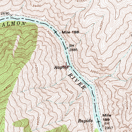 Topographic Map of Gunbarrel Rapids, ID