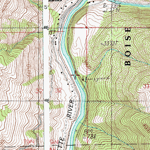 Topographic Map of Banks Campground, ID