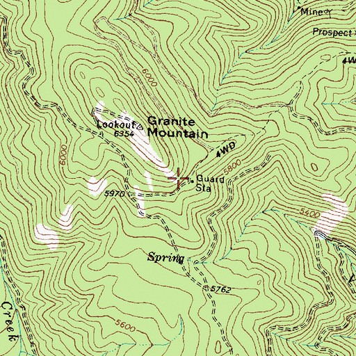 Topographic Map of Granite Mountain Guard Station, ID