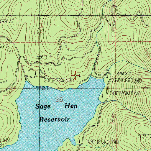 Topographic Map of Sage Hen Campground, ID