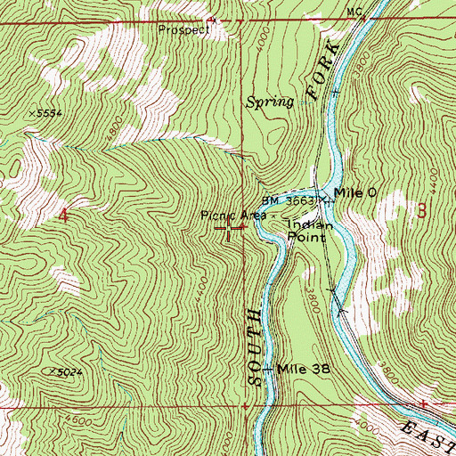Topographic Map of Indian Picnic Area, ID