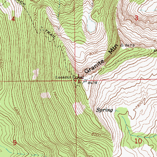 Topographic Map of Granite Mountain Lookout, ID
