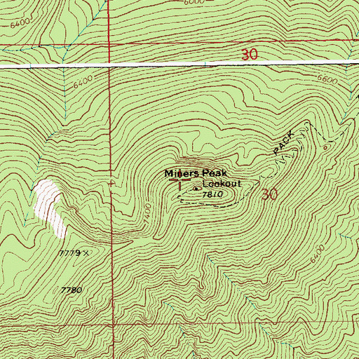 Topographic Map of Miners Peak Lookout, ID